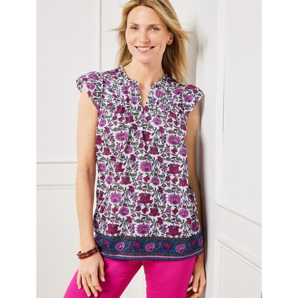 Talbots Women's Enchanting Floral Pintuck Yoke Shell Top Size Small - Picture 1 of 5